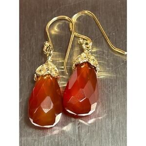 Vintage 14k solid yellow gold briolette coral drop dangle hook earrings 6.89g